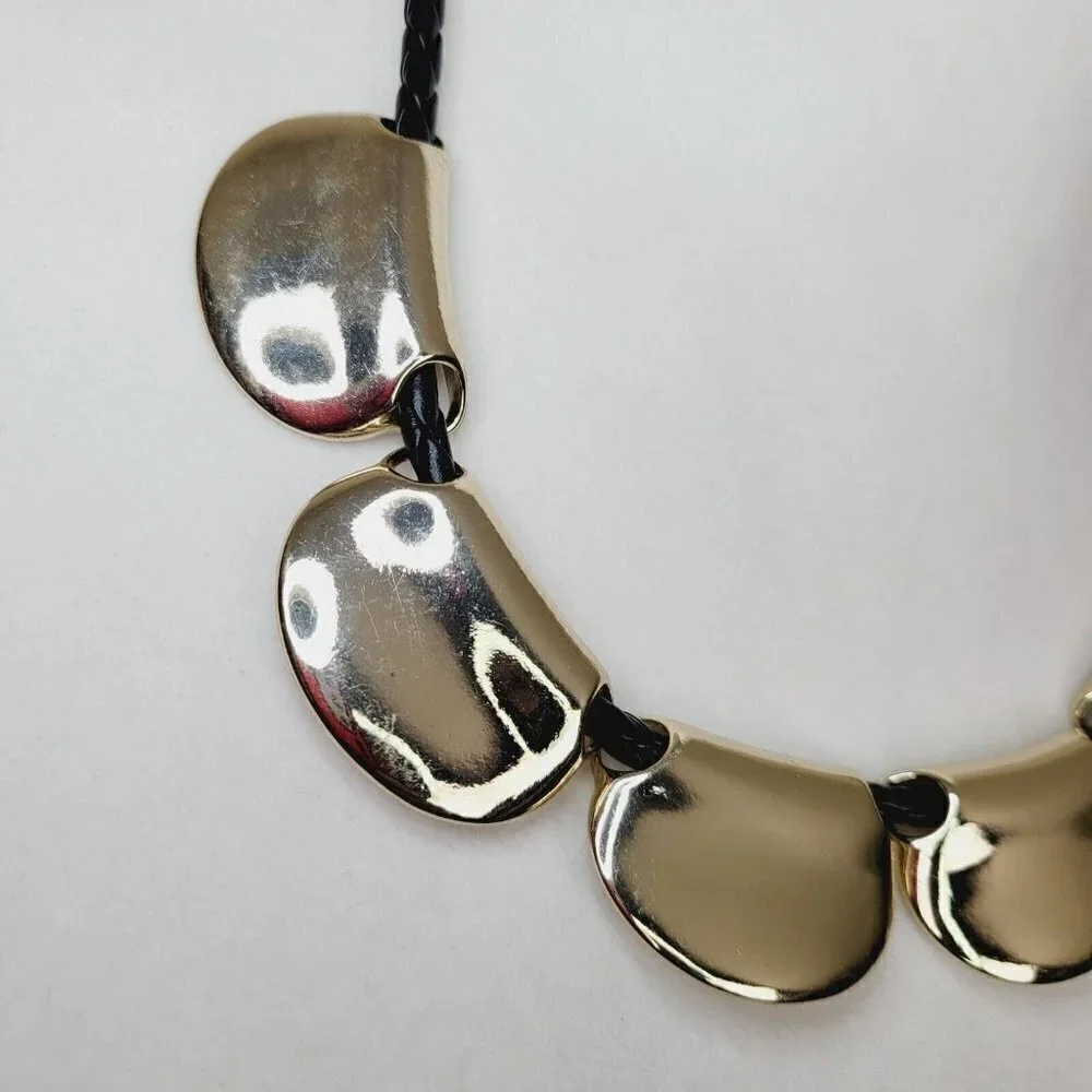 Lydell NYC Contemporary Necklace Black Leather Braided Cord Gold Tone Sliders
